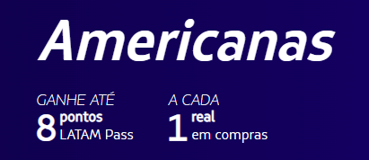 Americanas e Latam Pass com 8 milhas por real comprando pelo hotsite da parceria