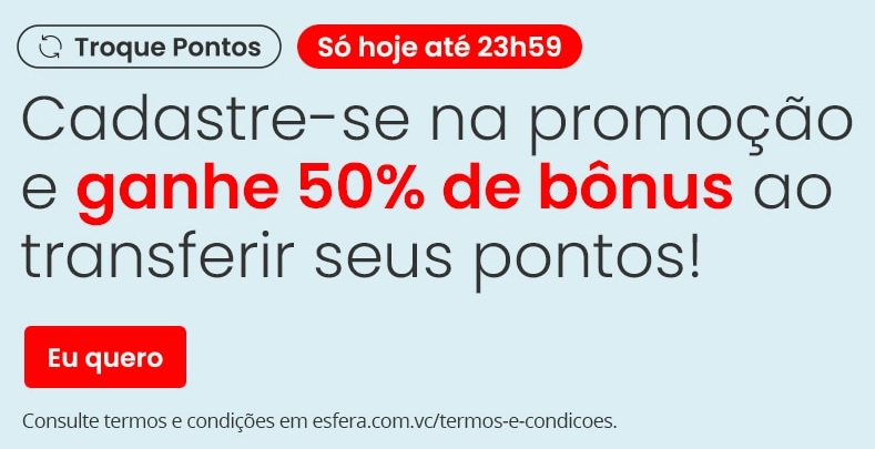 Transfira pontos Esfera para a Latam Pass e ganhe 50% de milhas bônus