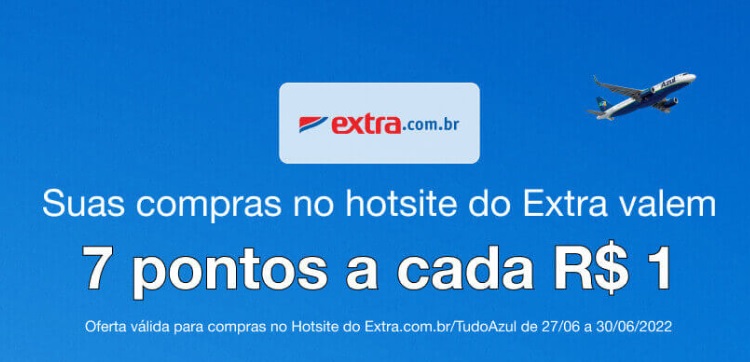 TudoAzul e Extra oferecem 7 milhas por real