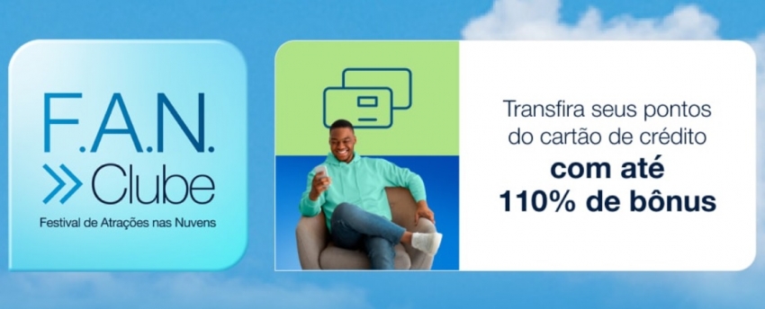 Transfira pontos do cartão para TudoAzul com até 110% de bônus
