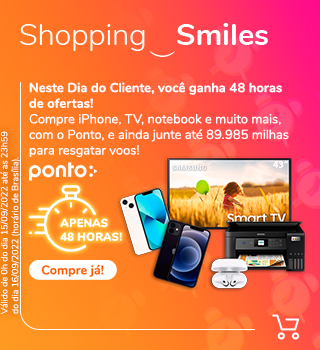 Até 15 milhas Smiles por real comprando da loja Ponto