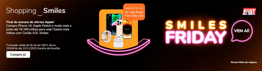 Smiles e FAST SHOP oferecem até 8 milhas por real em compras