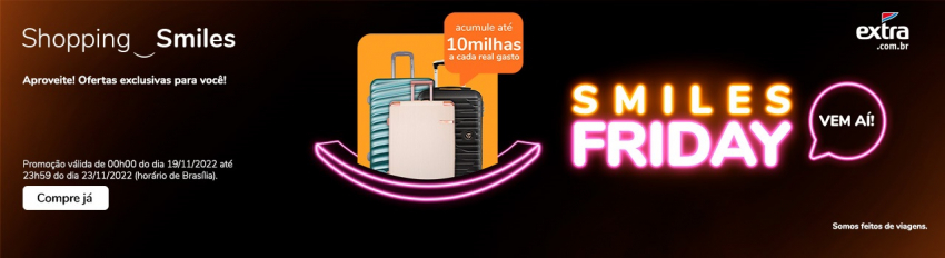 Smiles e Extra oferecem até 10 milhas por real em compras de malas
