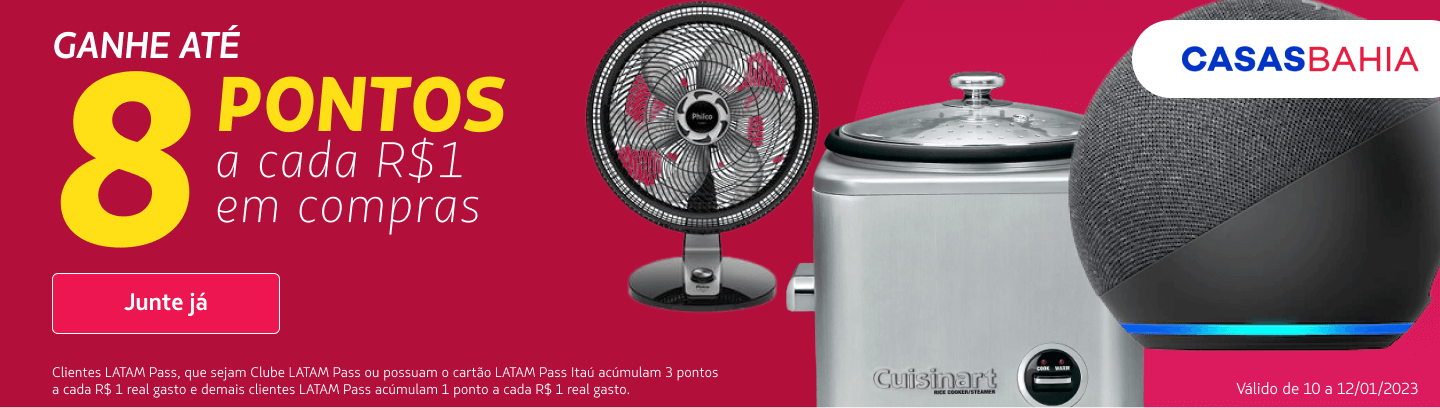 Latam Pass e Casas Bahia oferecem até 8 milhas por real