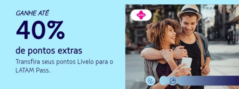 Receba até 40% de milhas bônus na transferência pontos Livelo para Latam Pass