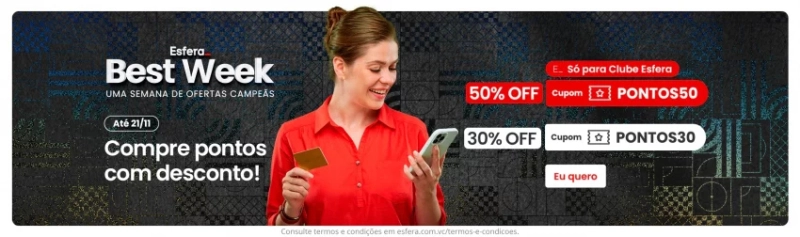Compre pontos Esfera com até 50% off