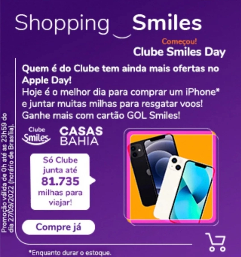 Smiles com até 15 milhas por real em parceria com Casas Bahia