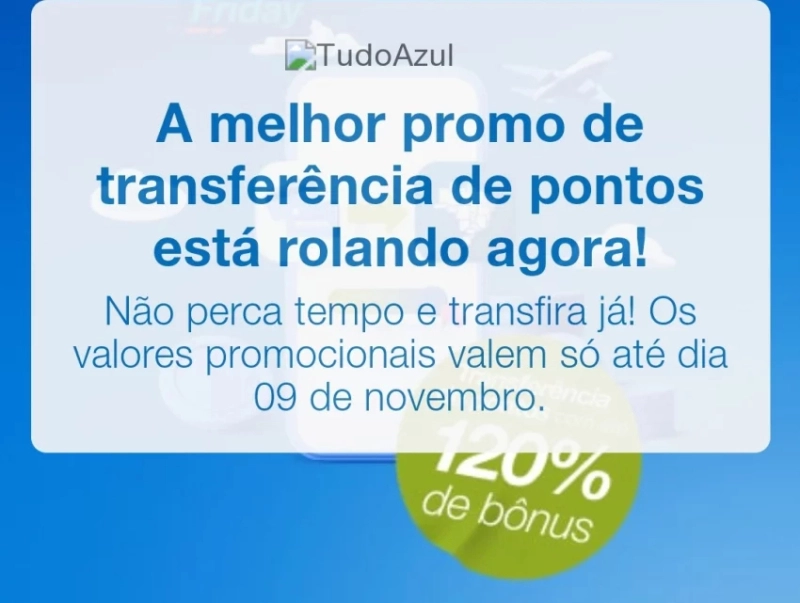 TudoAzul oferece até 120% de bônus na transferência de pontos do cartão