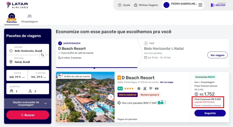 Novidade: resgate pacotes com pontos Latam Pass