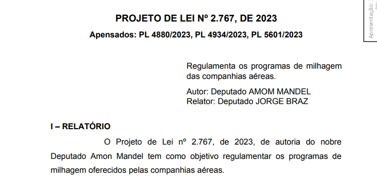 Projeto de Lei 2767/23 sobre Programas de Fidelidade