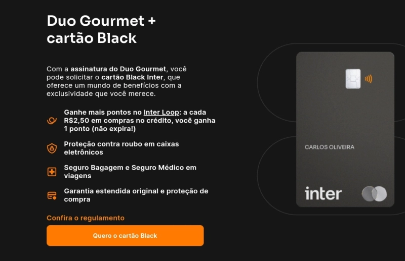 Inter com desconto de R$ 100 no plano anual Duo Gourmet