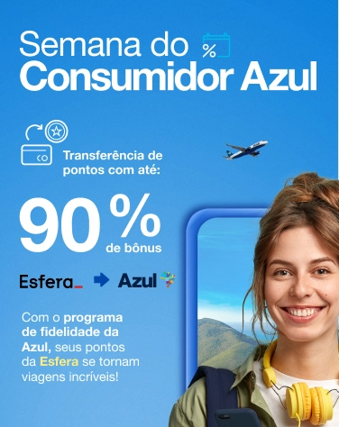 Bônus de até 90% na Transferência de Pontos Esfera para Azul Bônus de até 90% na Transferência de Pontos Esfera para Azul