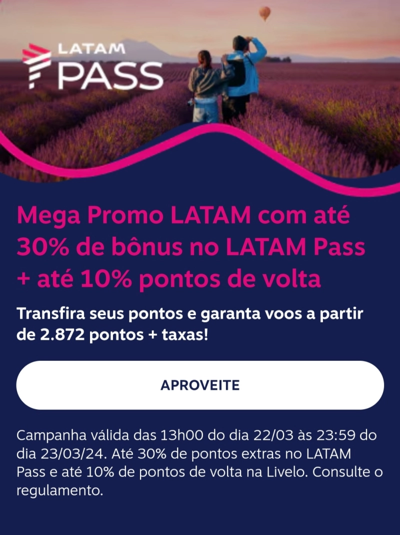 Transfira Livelo para o Latam Pass com até 44% de bônus