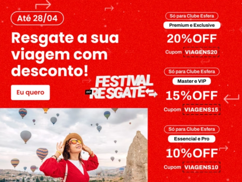 Clube Esfera: Cupom de até 20% de Desconto na Esfera Viagens