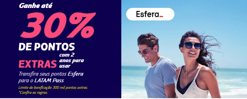 Ganhe até 30% de bônus nas transferências de pontos LATAM!
