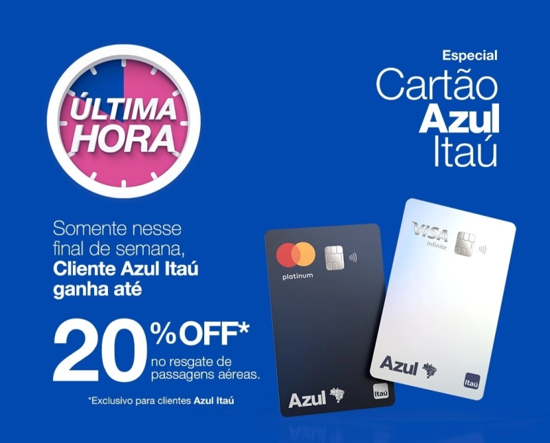 Até 20% OFF em Passagens Azul com Cartão Azul Itaú!