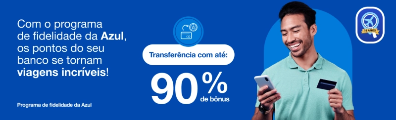 Azul: Até 90% de Bônus na Transferência de Pontos Azul: Até 90% de Bônus na Transferência de Pontos
