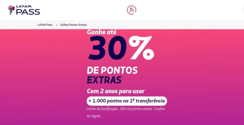 Até 30% de Bônus no LATAM Pass com Pontos Esfera Até 30% de Bônus no LATAM Pass com Pontos Esfera