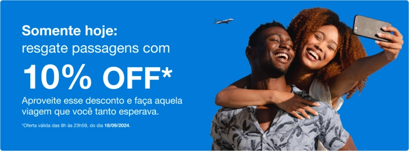 Ganhe 10% de Desconto em Passagens Azul com Pontos Hoje! Ganhe 10% de Desconto em Passagens Azul com Pontos Hoje!