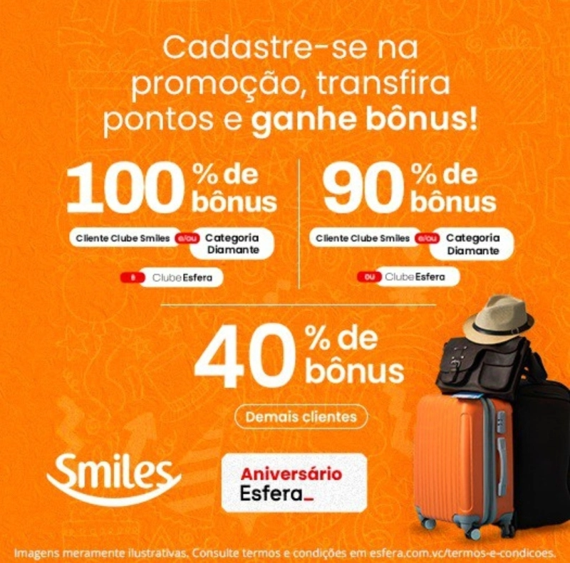 Transfira Pontos Esfera para Smiles  Ganhe Até 100% de Bônus