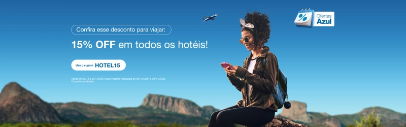 Último Dia! 15% OFF em Hotéis com Azul Fidelidade