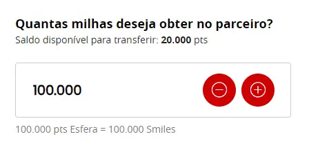 Definindo a quantidade de pontos Esfera que deseja transferir
