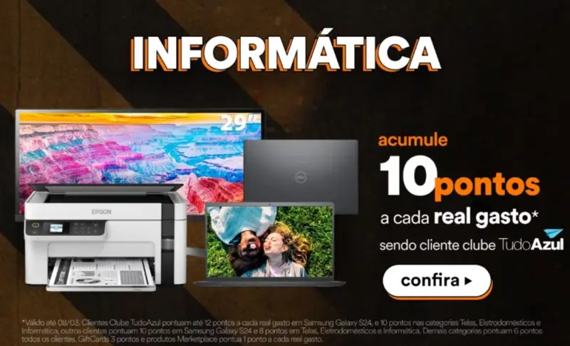 Ponto com TudoAzul oferecem até 12 pontos por real gastos