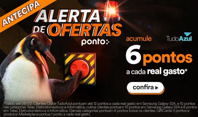 Ponto com TudoAzul oferecem até 12 pontos por real gastos