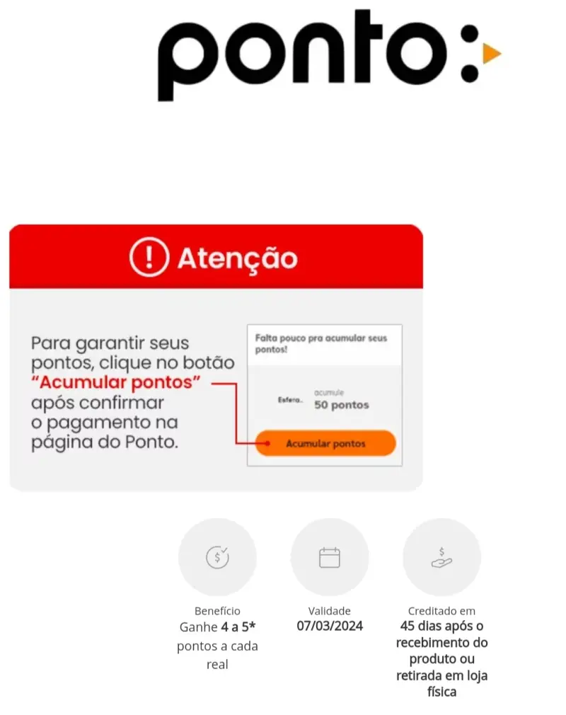 Esfera com Ponto oferecem até 5 pontos por real gastos