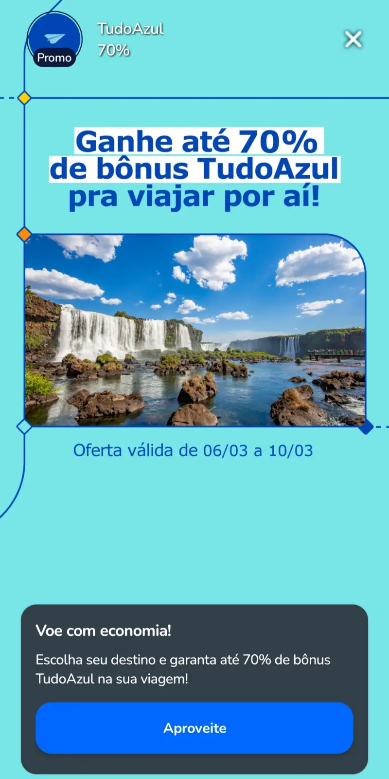 Km de Vantagens e Azul Fidelidade e ganhe até 70% de bônus