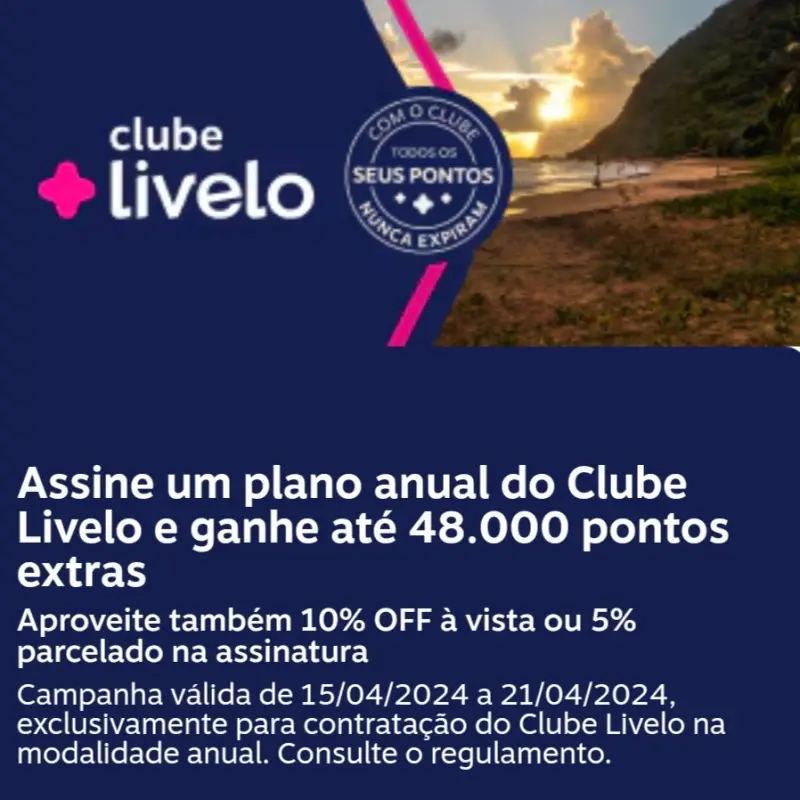 Promoção Clube Livelo: Até 88.000 pontos bônus