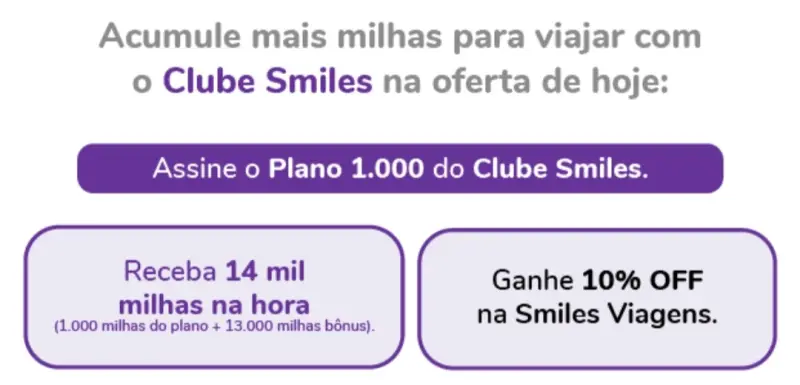 Clube Smiles: 14.000 Milhas + 10% OFF na Viagem!