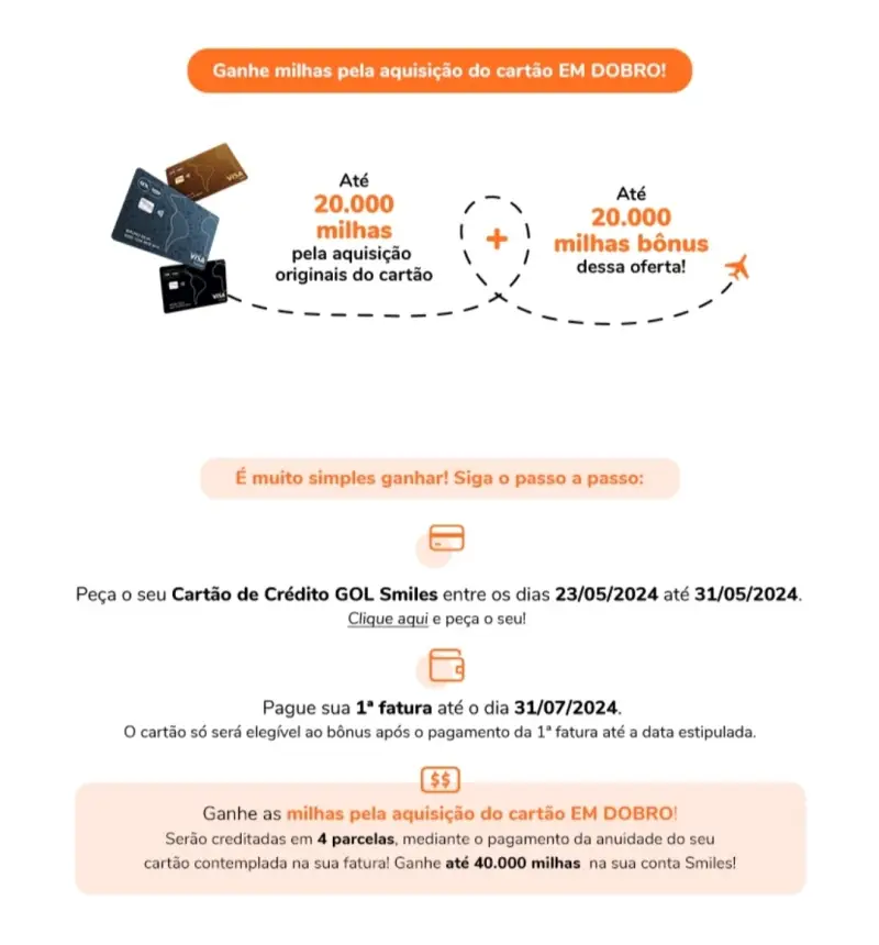Ganhe até 40 Mil Milhas Bônus com o Cartão GOL Smiles