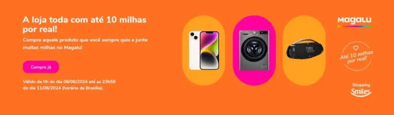 Acumule até 10 milhas por real gasto no Magalu com a Smiles