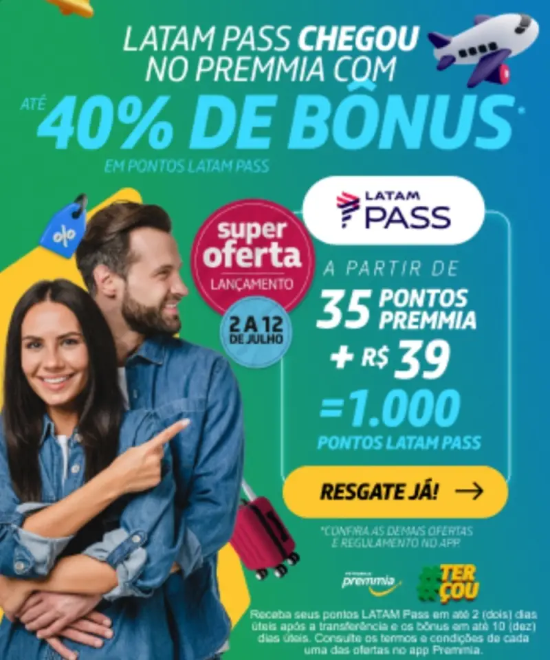 LATAM Pass e Premmia: Até 40% de Bônus na Transferência!