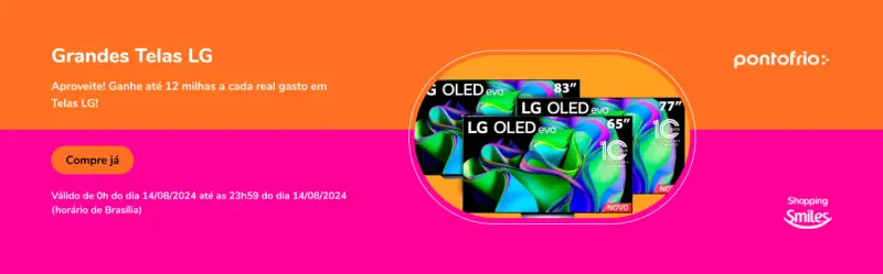 Ganhe 12 Milhas por Real em TVs LG no Shopping Smiles Hoje!