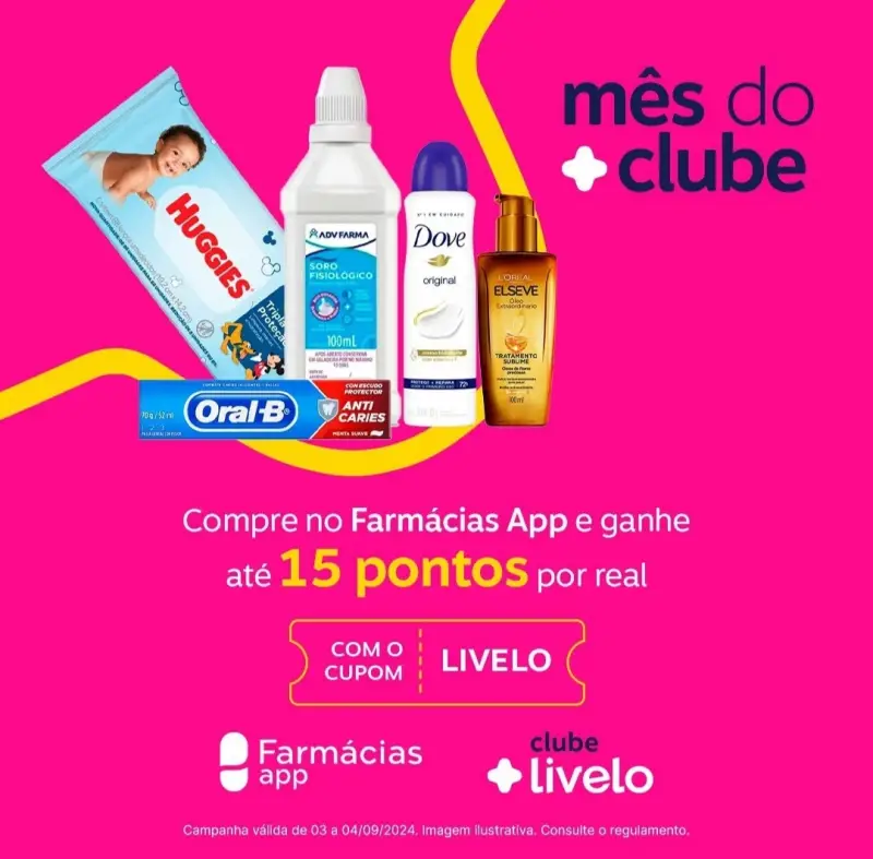 Ganhe até 15 pontos por real no Farmácias App com Livelo!