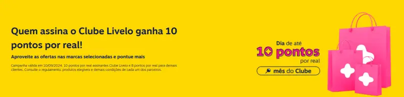 Só Hoje: Ganhe Até 10 Pontos por Real em 60 Lojas Livelo!