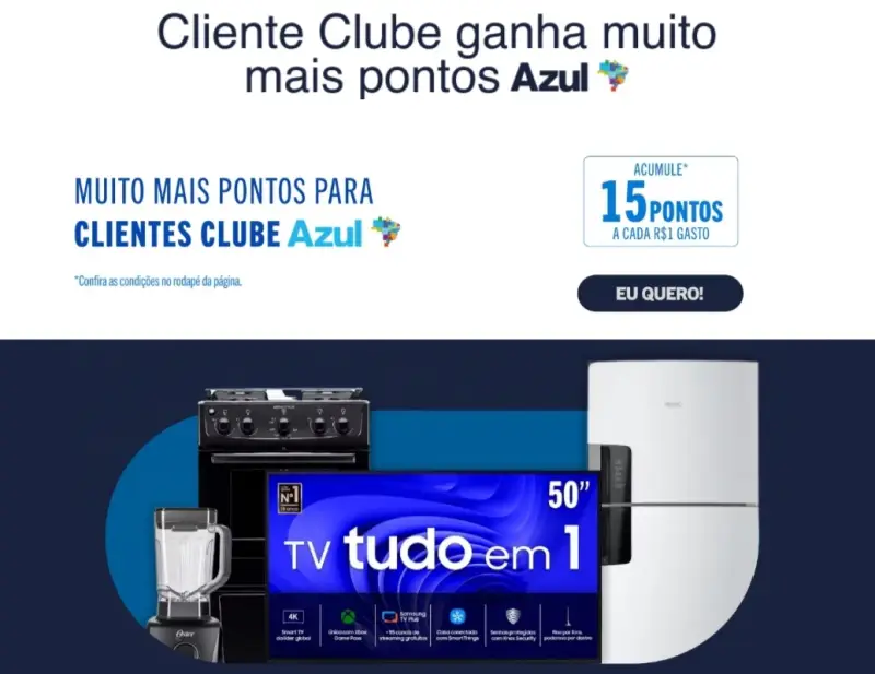 Ganhe até 15 Pontos por Real nas Casas Bahia com Azul