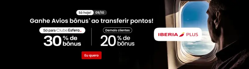 Até 30% de Bônus na Transferência Esfera para Iberia Plus