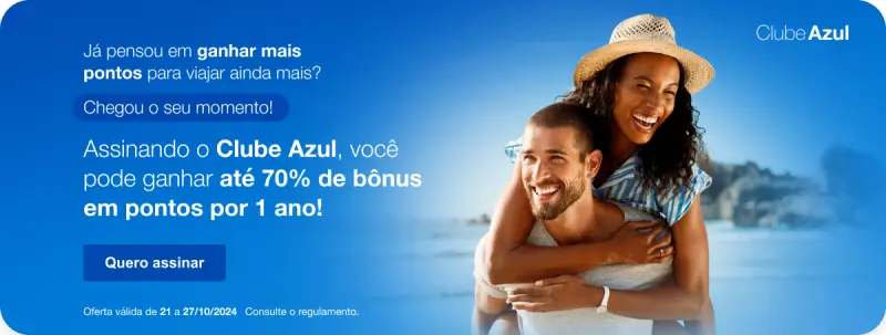 Azul: 70% de Bônus no Clube e Milheiro a partir de R$ 18,21