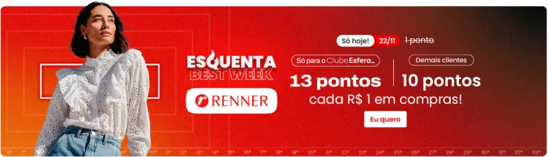 Ganhe Até 13 Pontos por Real na Renner com Esfera – Só Hoje!