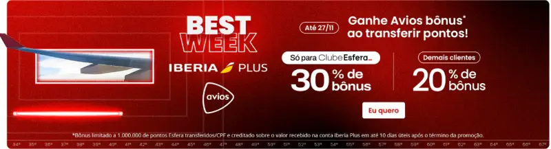 Até 30% de Bônus nas Transferências Esfera para Iberia Plus!