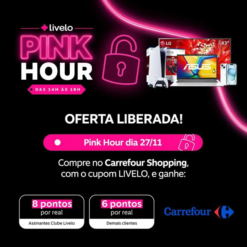 Ganhe 8 Pontos por Real no Carrefour com Pink Hour Livelo