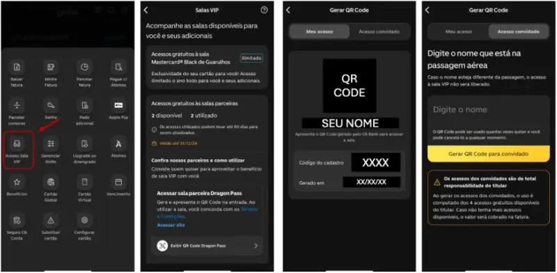 C6 Bank: Acesso VIP DragonPass com QR Code no App